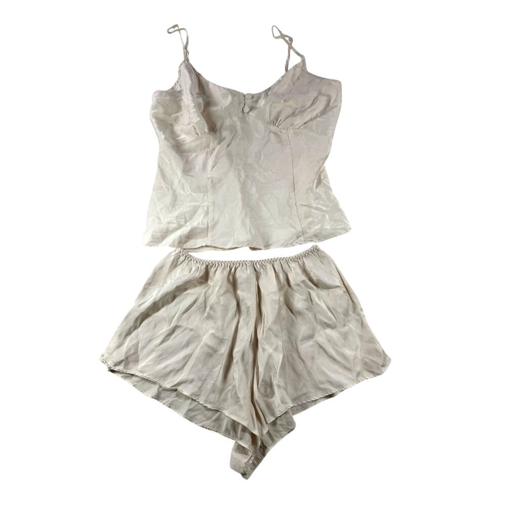 Victoria's Secret 100% Silk Pajama Set S Ivory Cream Tank Shorts Two Piece Bride
